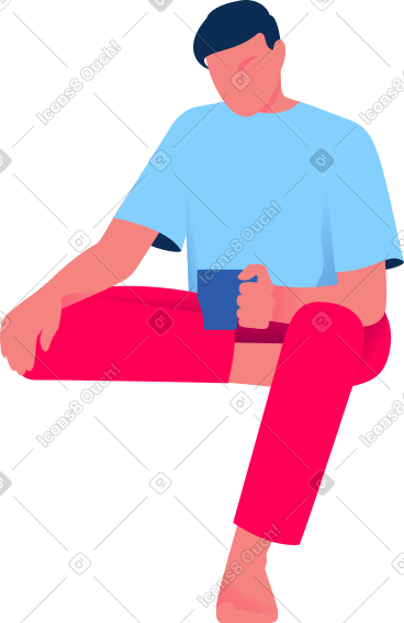 坐着的人拿着杯子 PNG, SVG