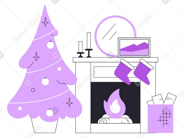 Christmas fireplace Illustration in PNG, SVG