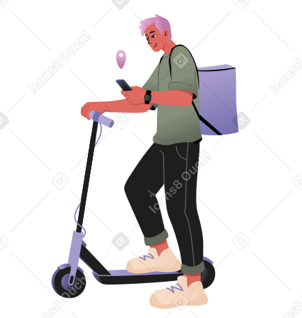 Repartidor con un teléfono en un scooter eléctrico PNG, SVG