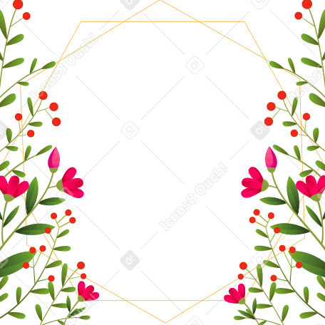 Publicación de instagram con marco de diamante dorado y pequeñas flores rojas alrededor de los bordes PNG, SVG