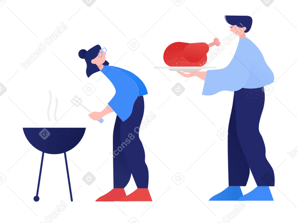 Man carries a chicken for a girl to grill it PNG, SVG