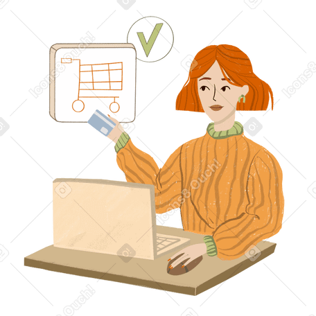Girl with a laptop paying online Illustration in PNG, SVG