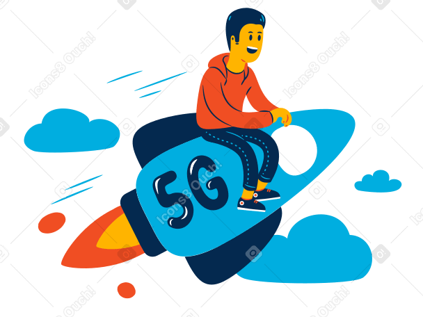 Un homme décolle sur une fusée 5g PNG, SVG