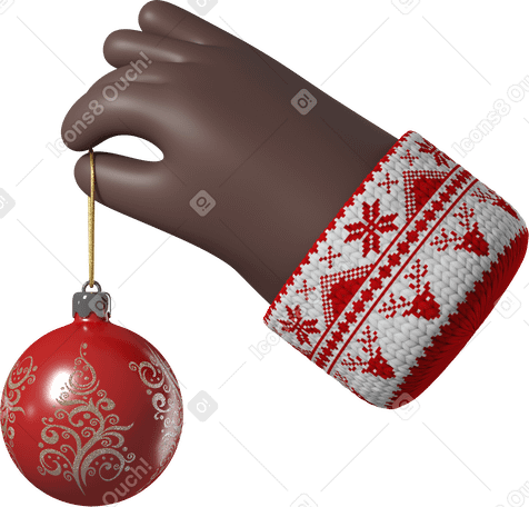 3D Black skin hand holding a Christmas ball PNG, SVG