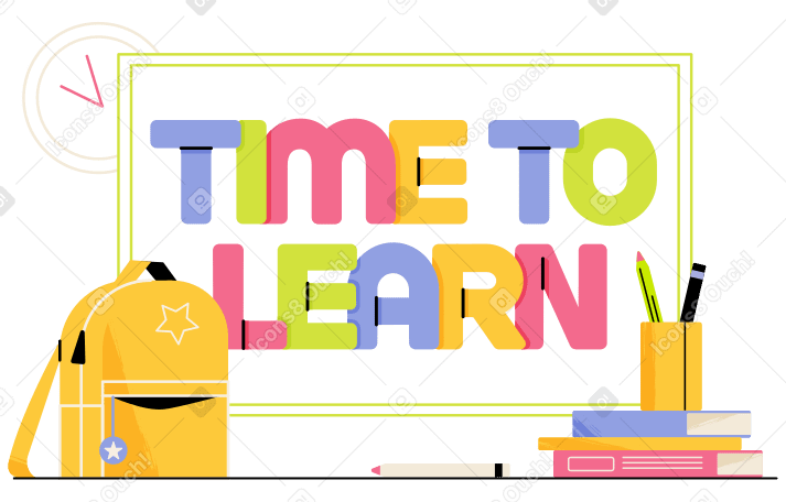 Lettering Time to Learn on board with backpack and pencils text PNG, SVG