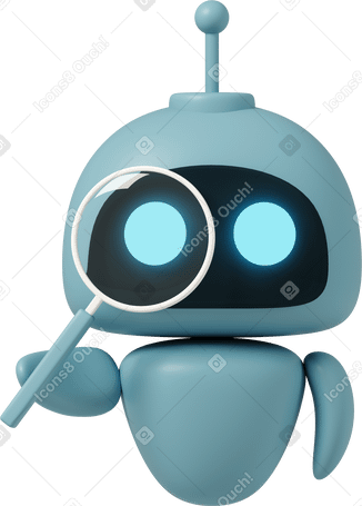 3D chatgpt robot holding loupe PNG, SVG