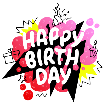 Happy Birthday lettering colorful with doodles PNG, SVG
