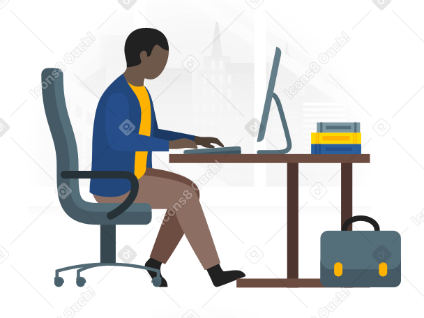 Homme travaillant sur ordinateur au bureau PNG, SVG