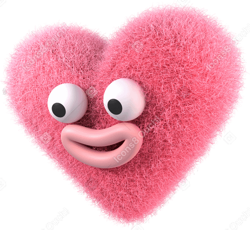 3D fuzzy pink heart with a happy face PNG, SVG