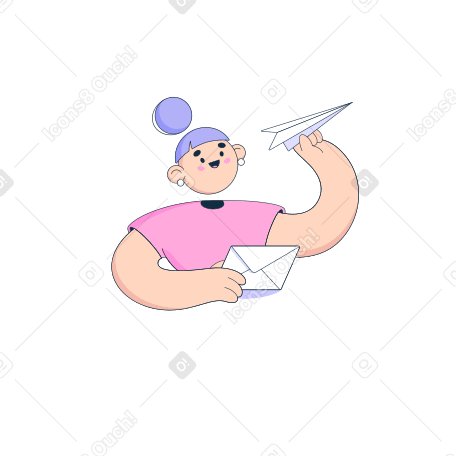 Woman holding letter and throwing paper airplane Illustration in PNG, SVG