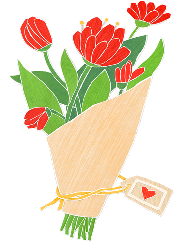 Bouquet of red flowers in craft paper with a heart PNG, SVG
