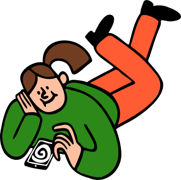 Young woman laying down and scrolling on a phone PNG, SVG