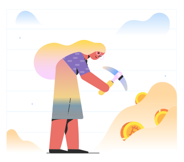 Woman mining bitcoin with pickaxe PNG, SVG