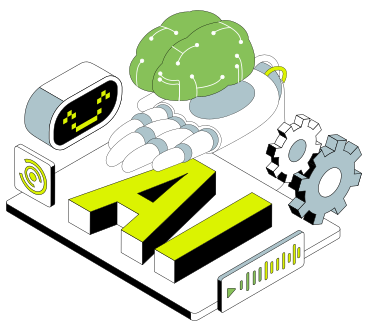 Анимированная иллюстрация Надпись искусственный интеллект с роботом и рукой, держащей текст мозга в GIF, Lottie (JSON), AE