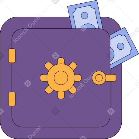 closed safe with money Illustration in PNG, SVG