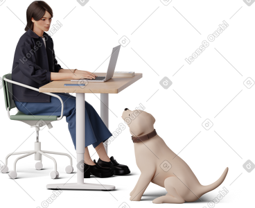 Young woman working with dog PNG, SVG