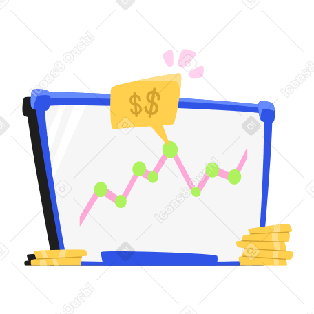 Investment graph on the board and earnings message Illustration in PNG, SVG