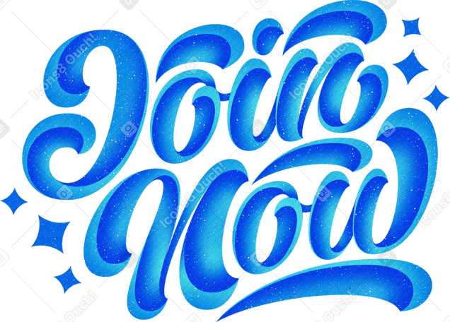 lettering join now with blue shadows text PNG, SVG