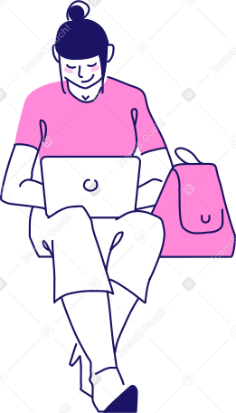 seated woman working on laptop Illustration in PNG, SVG