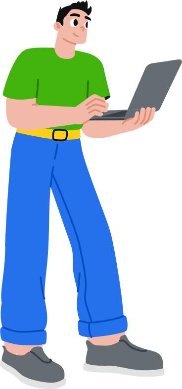 young man holding laptop PNG, SVG