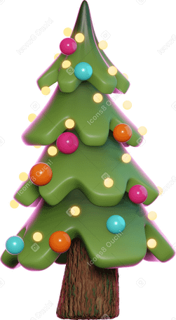 3D christmas tree with decorations PNG, SVG