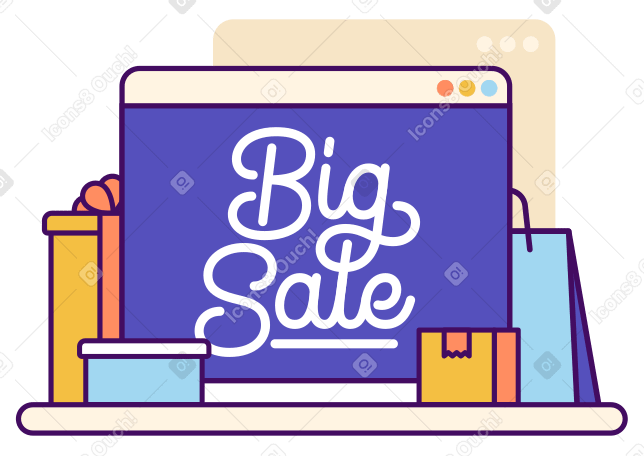 Надпись "большая распродажа" с коробками для покупок и текстом сумки в PNG, SVG