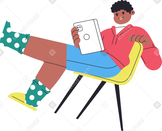 guy working on a tablet while sitting on a chair PNG, SVG