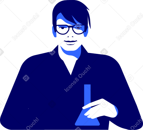 scientist with glasses and a flask in his hand Illustration in PNG, SVG