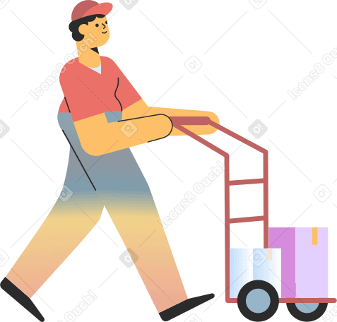 delivery man with cart в PNG, SVG