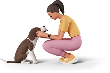 young woman squatting and petting dog PNG, SVG