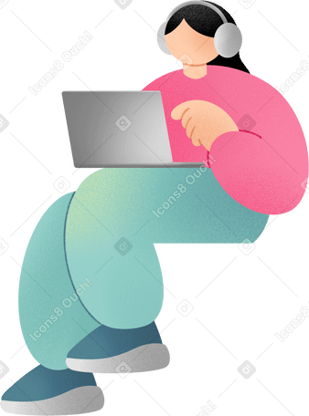 young woman sitting with laptop PNG、SVG
