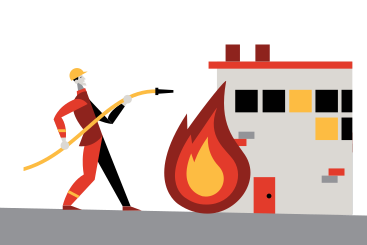 Firefighter putting out the fire in a building PNG, SVG