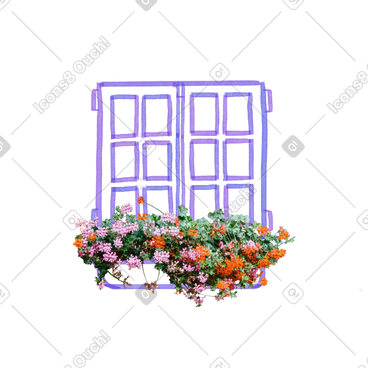 带花箱的窗户 PNG, SVG