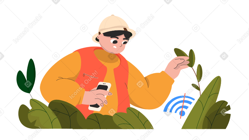 Safari man looking for wifi Illustration in PNG, SVG