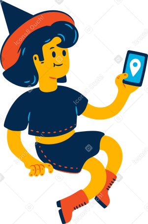 witch with the phone PNG, SVG