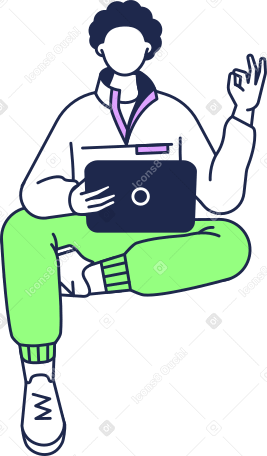 человек сидит с ноутбуком в PNG, SVG