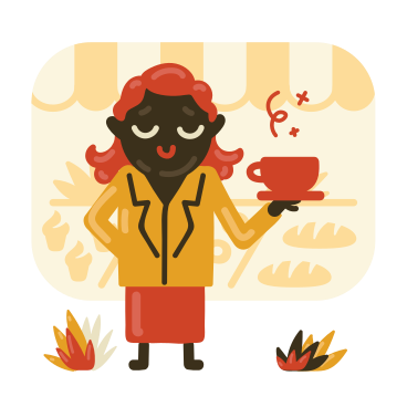 Frau mit einer tasse kaffee in der bäckerei PNG, SVG