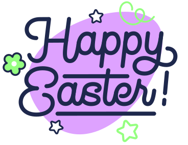 Надпись «счастливой пасхи» с текстом из яиц, цветов и звезд в PNG, SVG