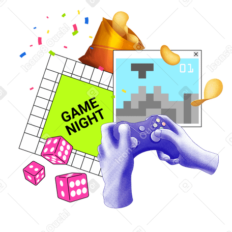 Game night with digital and tabletop games PNG, SVG