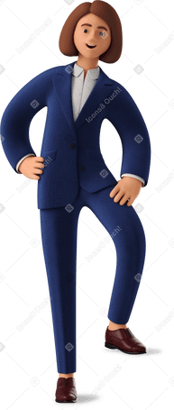 3D businesswoman in blue suit leaning with one leg PNG, SVG