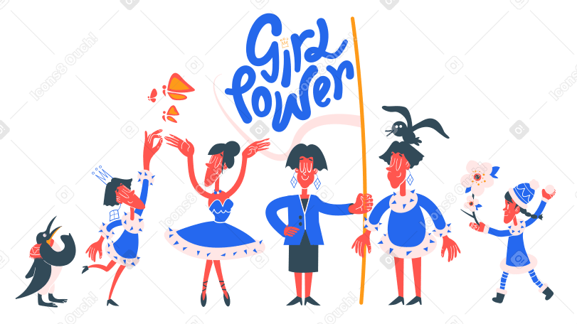 Women Marching With Girl Power Sign Illustration In Png Svg