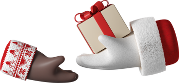 Santa Claus giving a gift box to black skin hand PNG、SVG