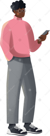 young man standing with a phone PNG, SVG