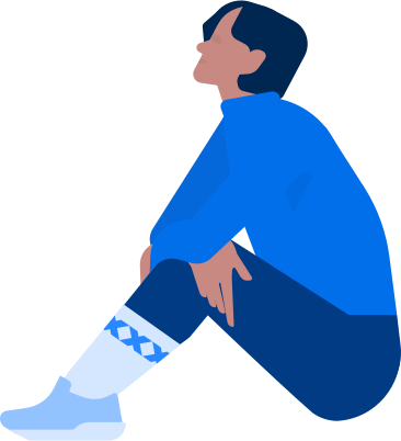 man in sweater is sitting on floor and looking up PNG, SVG