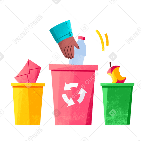 Illustration Collecte séparée des déchets papier plastique et déchets organiques aux formats PNG, SVG