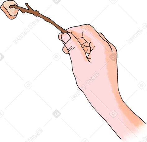 right hand holds a marshmallow stick PNG, SVG