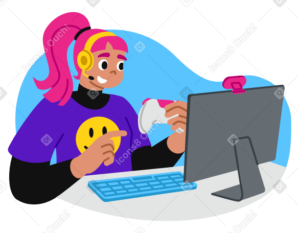Young woman playing games on stream PNG, SVG