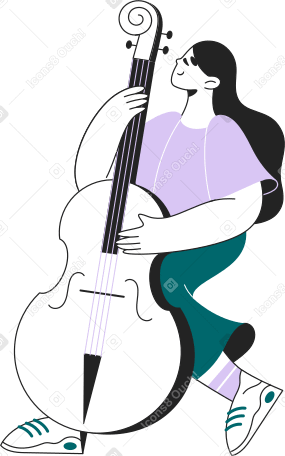 girl with double bass PNG, SVG