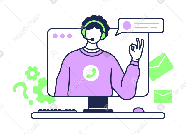 Customer service employee in online call animated illustration in GIF, Lottie (JSON), AE