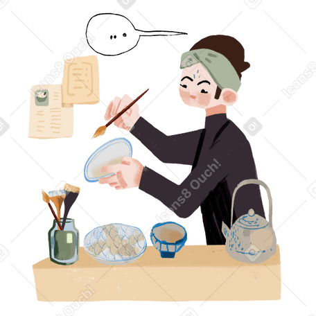 陶芸家が手作りの食器を作る のpngとsvgでのイラスト